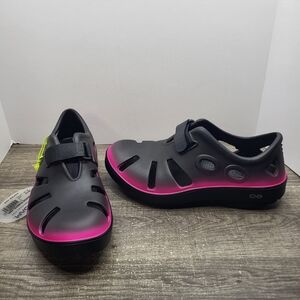 Oofos Oocandoo Recovery Sandals Shoes Black Hot Pink Women 10 New